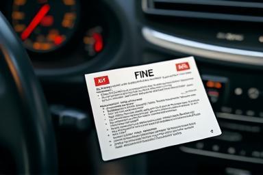 Official fine notice beside car dashboard